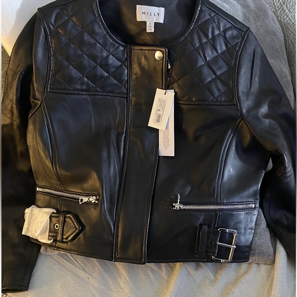 MILLY BLK LEATHER CROP JACKET/MEDIUM - Picture 1 of 3